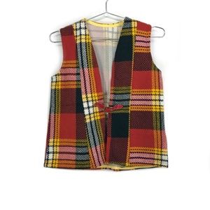 Vintage 70s Retro Plaid Buckle Front Woven Vest